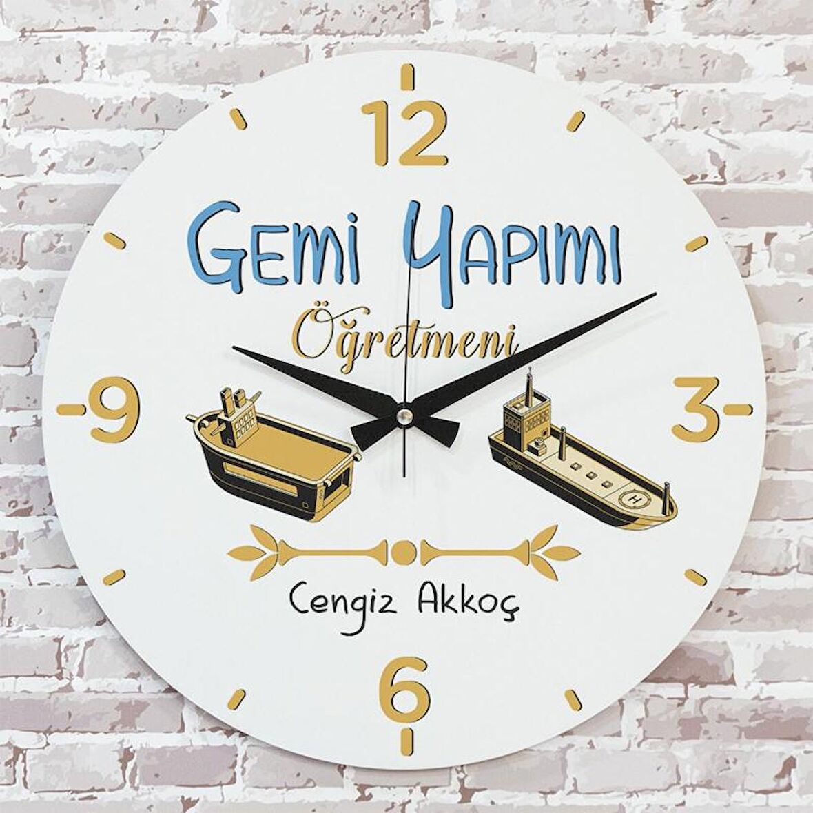 Gemi Yapımı Öğretmenine Hediye Ahşap Saat 33cm  KA02-1045