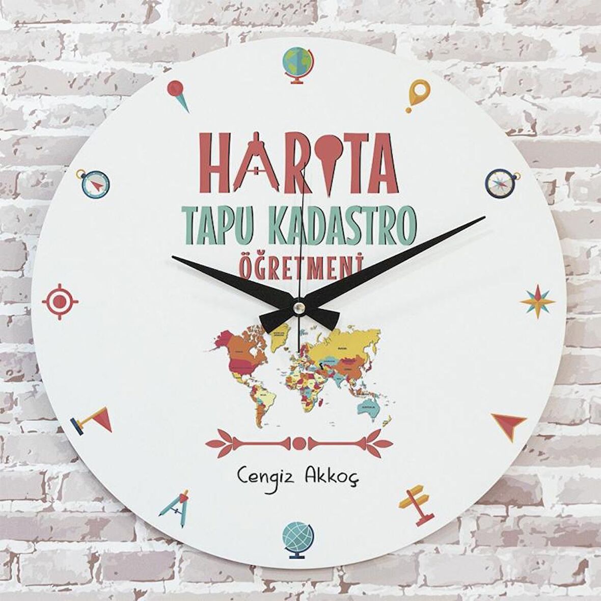 Harita Tapu Kadastro Öğretmenine Hediye Ahşap Saat 33cm  KA02-1047
