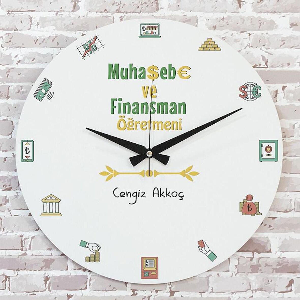Muhasebe ve Finansman Öğretmenine Hediye Ahşap Saat 33cm  KA02-1052