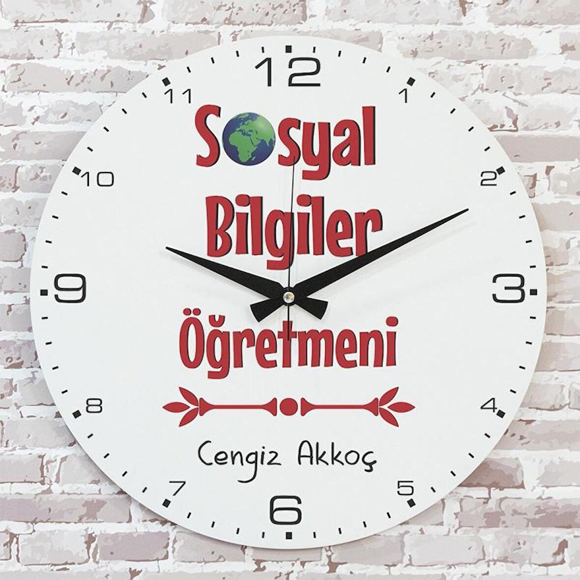 Sosyal Bilgiler Öğretmenine Hediye Ahşap Saat 33cm  KA02-1059