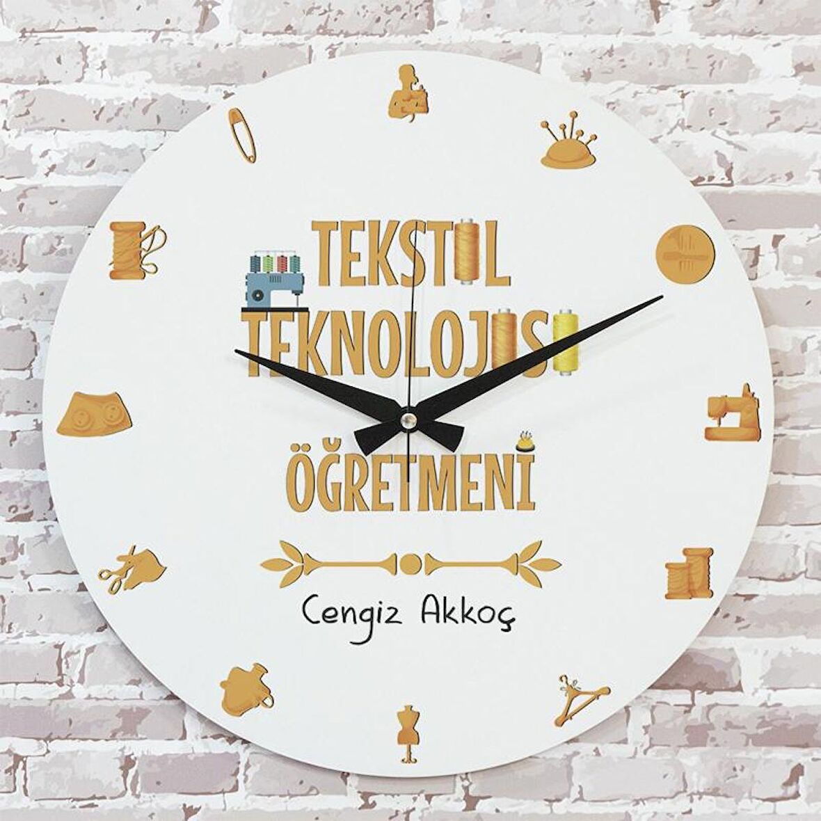 Tekstil Teknolojisi Öğretmenine Hediye Ahşap Saat 33cm  KA02-1061