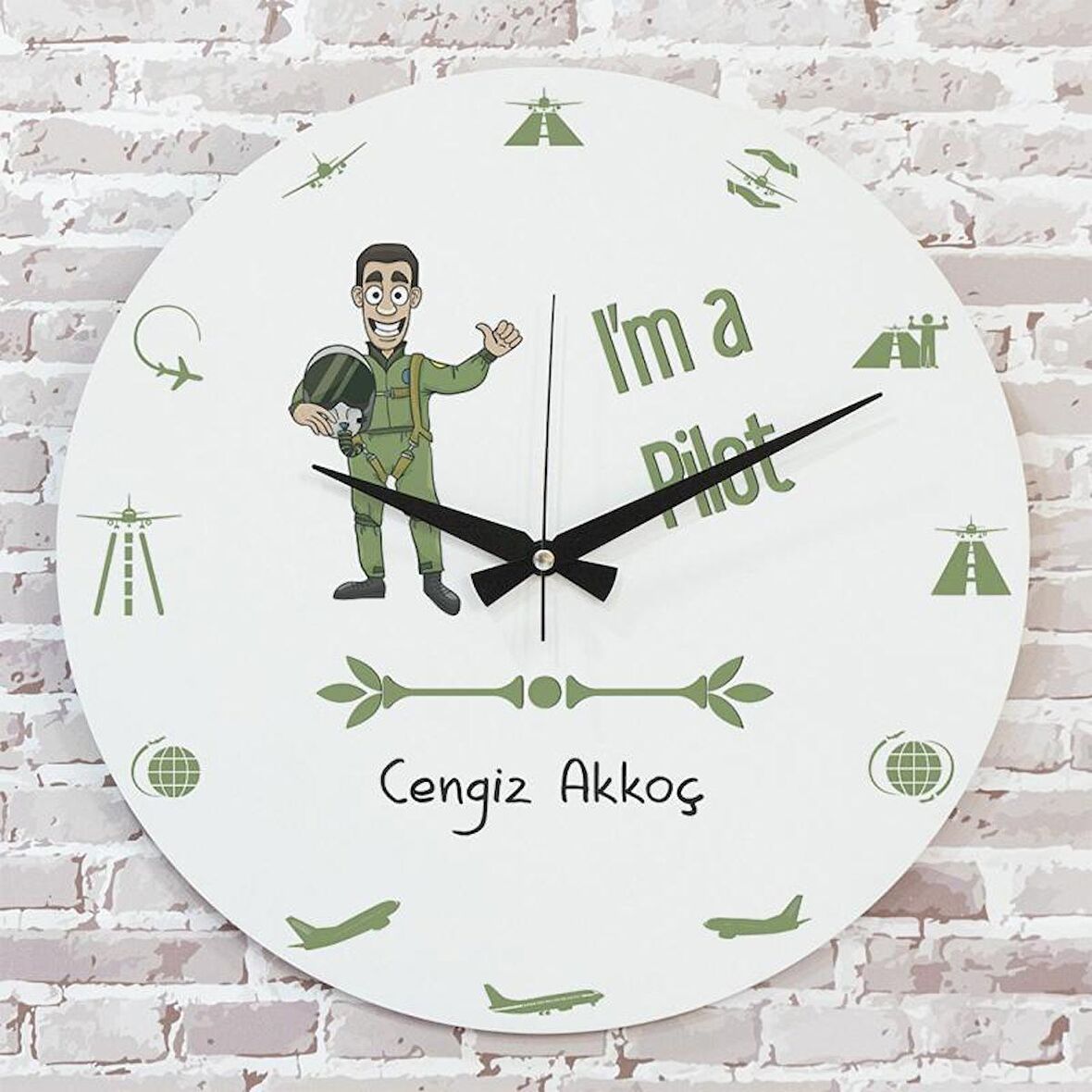 Pilota Hediye Ahşap Saat 33cm  KA02-1070