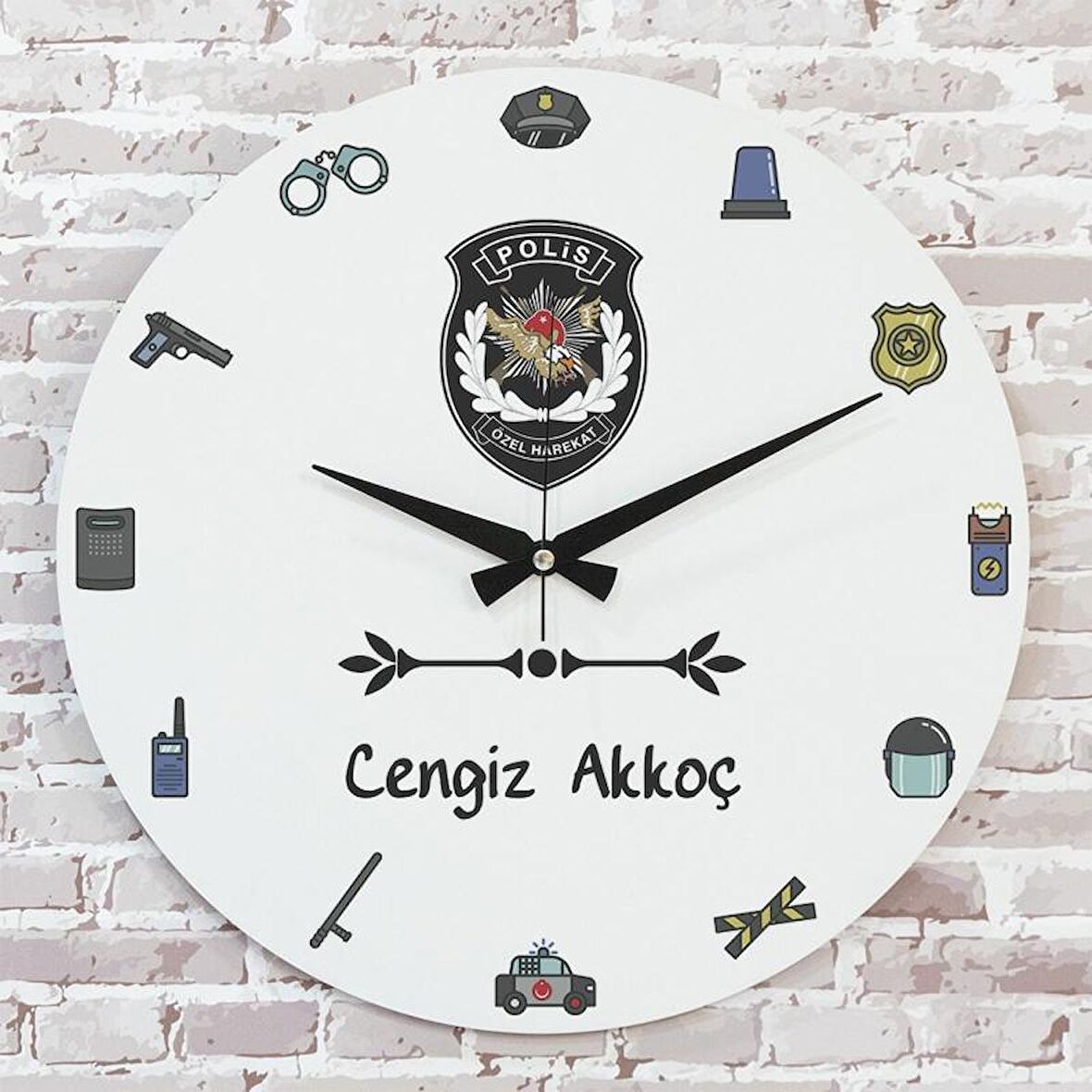 Polise Hediye Ahşap Saat 33cm  KA02-1071