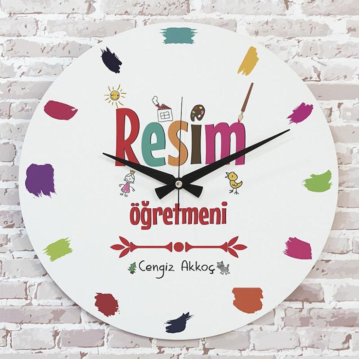 Resim Öğretmenine Hediye Ahşap Saat 33cm  KA02-1083