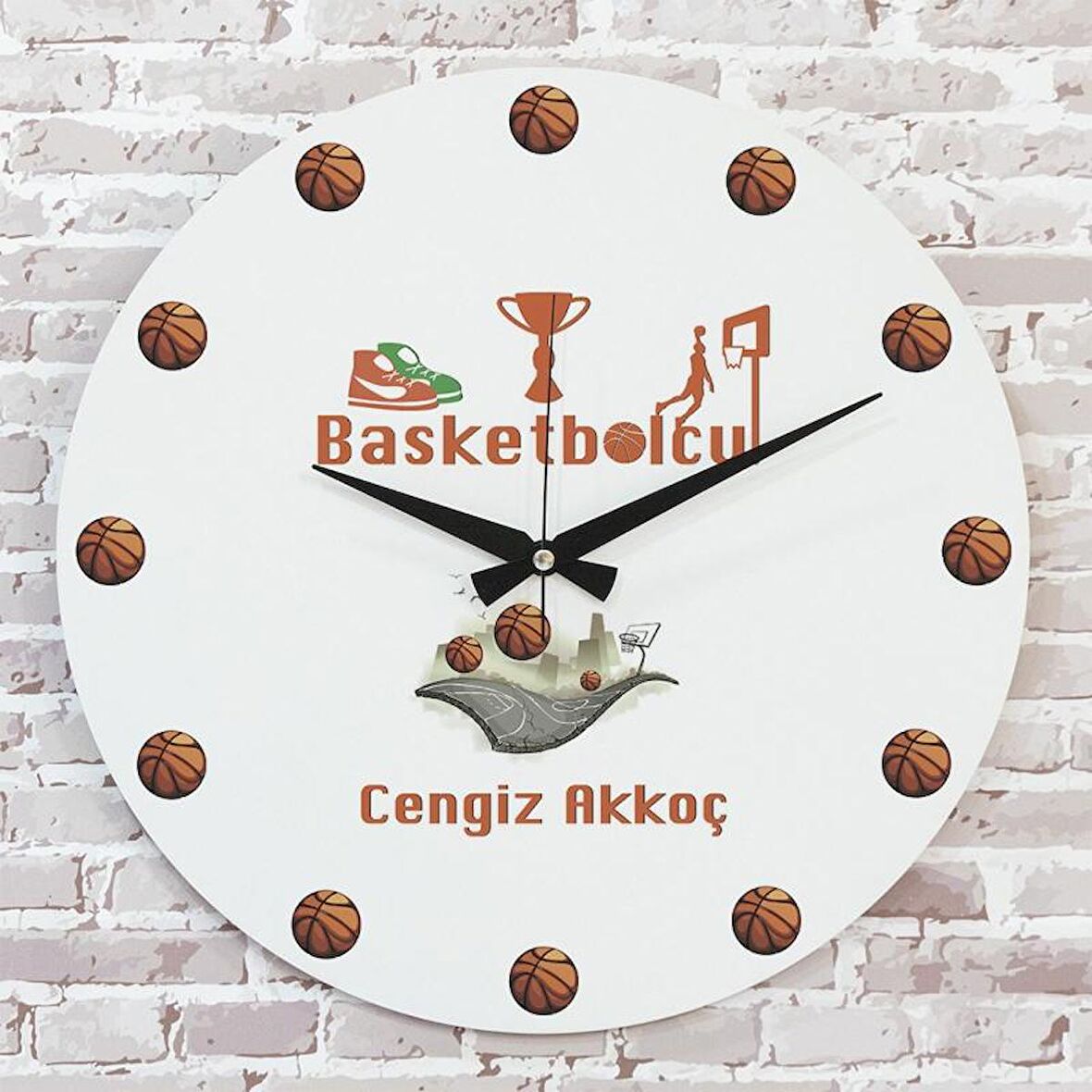Basketbolcuya Hediye Ahşap Saat 33cm  KA02-1101