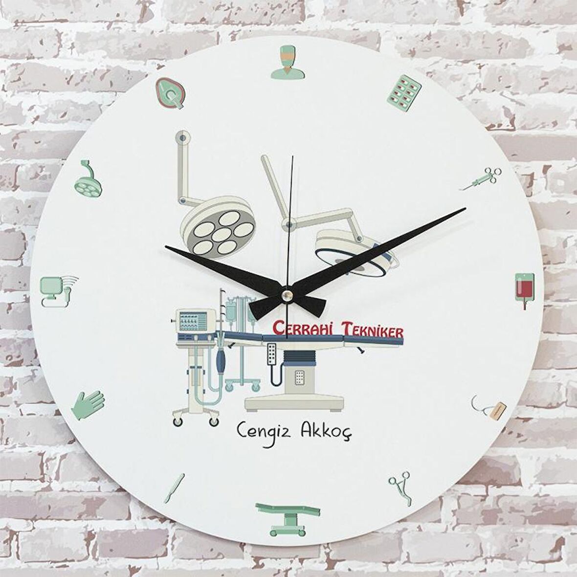 Cerrahi Teknikere Hediye Ahşap Saat 33cm  KA02-1107