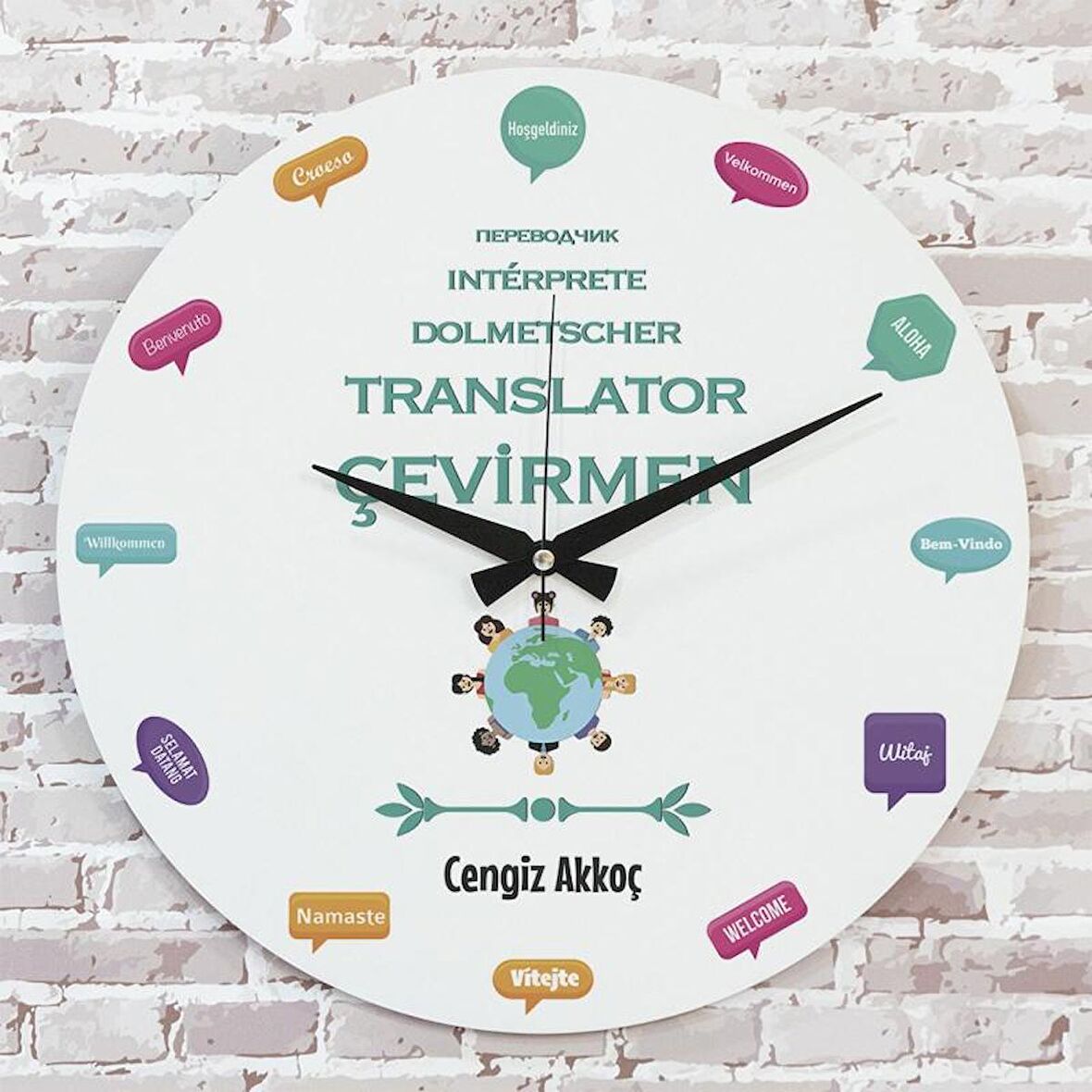 Çevirmene Hediye Ahşap Saat 33cm  KA02-1114