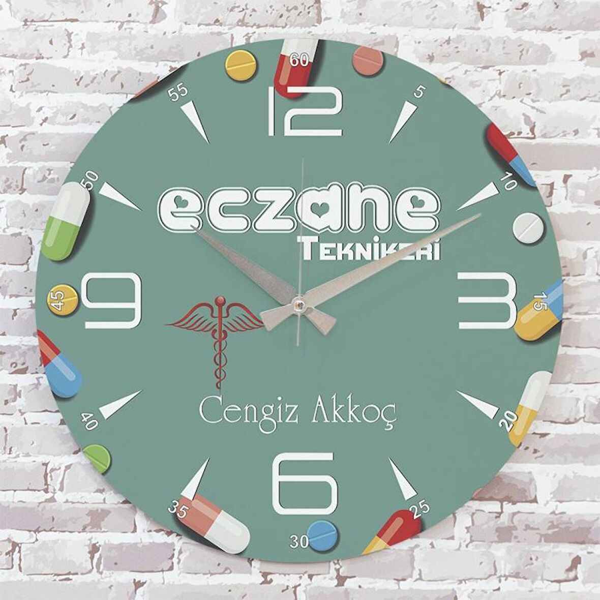 Eczane Teknikerine Hediye Ahşap Saat 33cm  KA02-1131