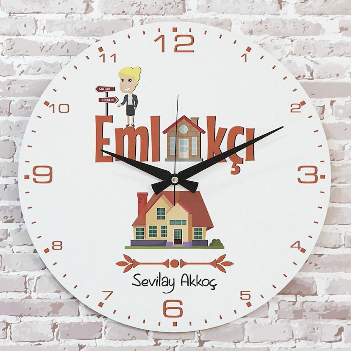 Emlakçıya Hediye Ahşap Saat 33cm  KA02-1135