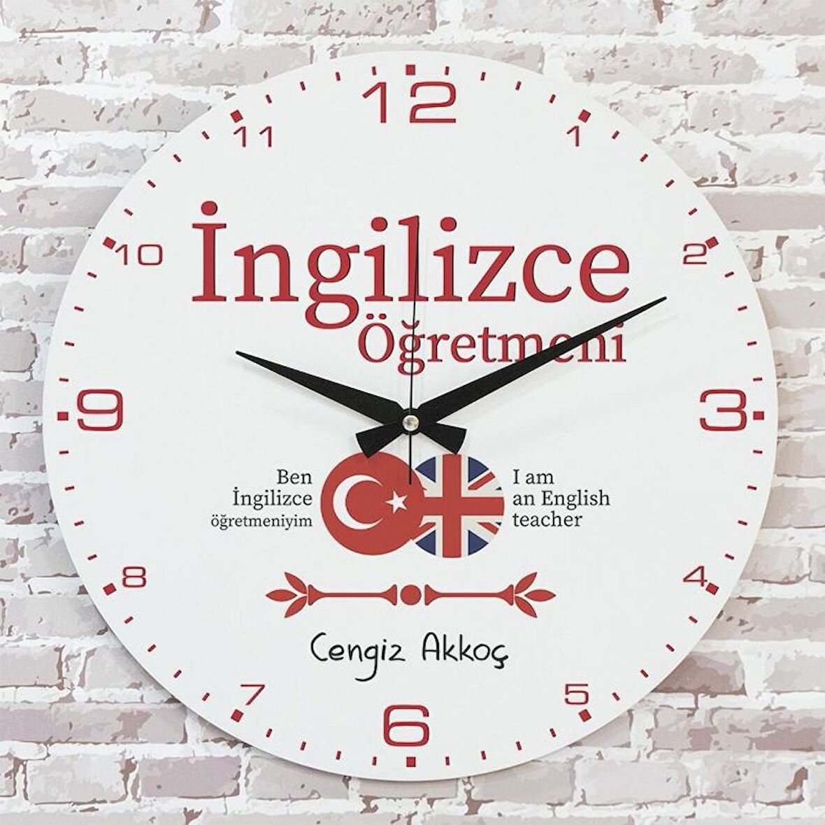 İngilizce Öğretmenine Hediye Ahşap Saat 33cm  KA02-1167