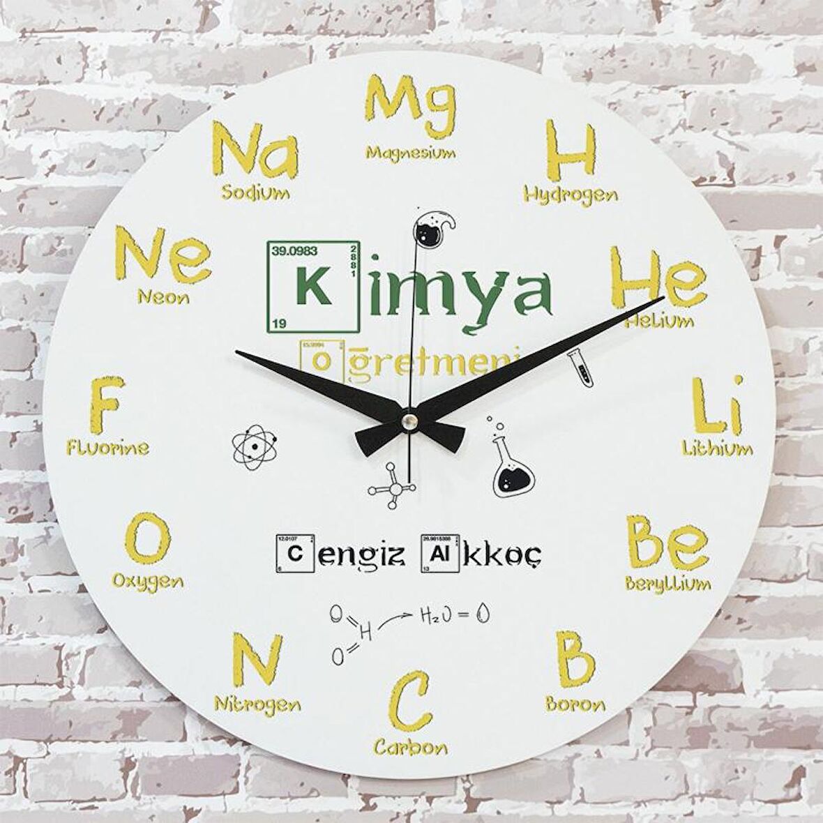 Kimya Öğretmenine Hediye Ahşap Saat 33cm  KA02-1179