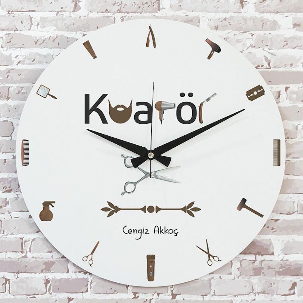 Erkek Kuaförüne Hediye Ahşap Saat 33cm  KA02-1201