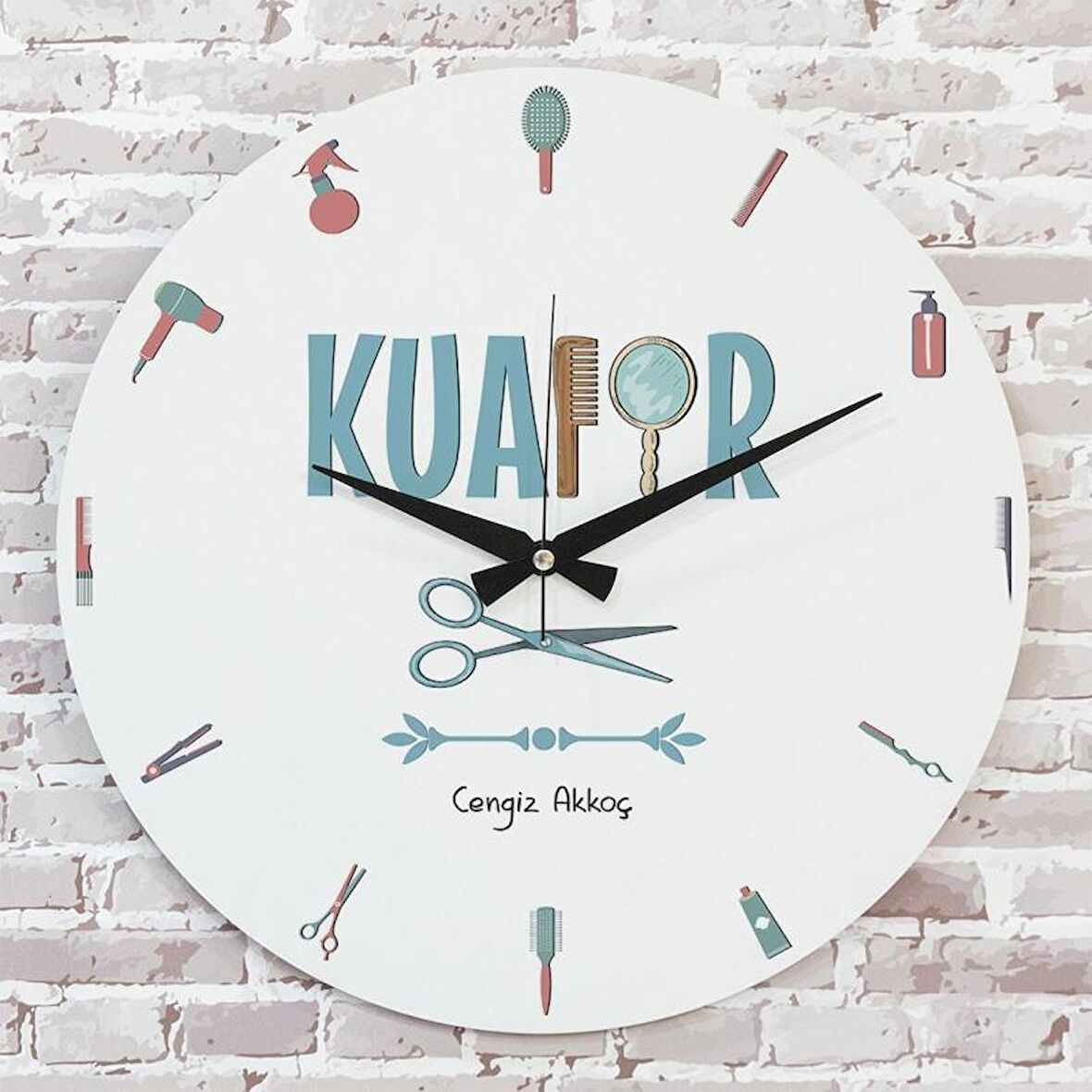 Kadın Kuaförüne Hediye Ahşap Saat 33cm  KA02-1202