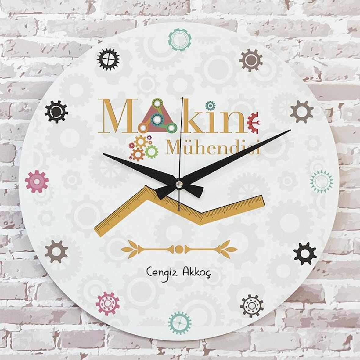 Makine Mühendisine Hediye Ahşap Saat 33cm  KA02-1214