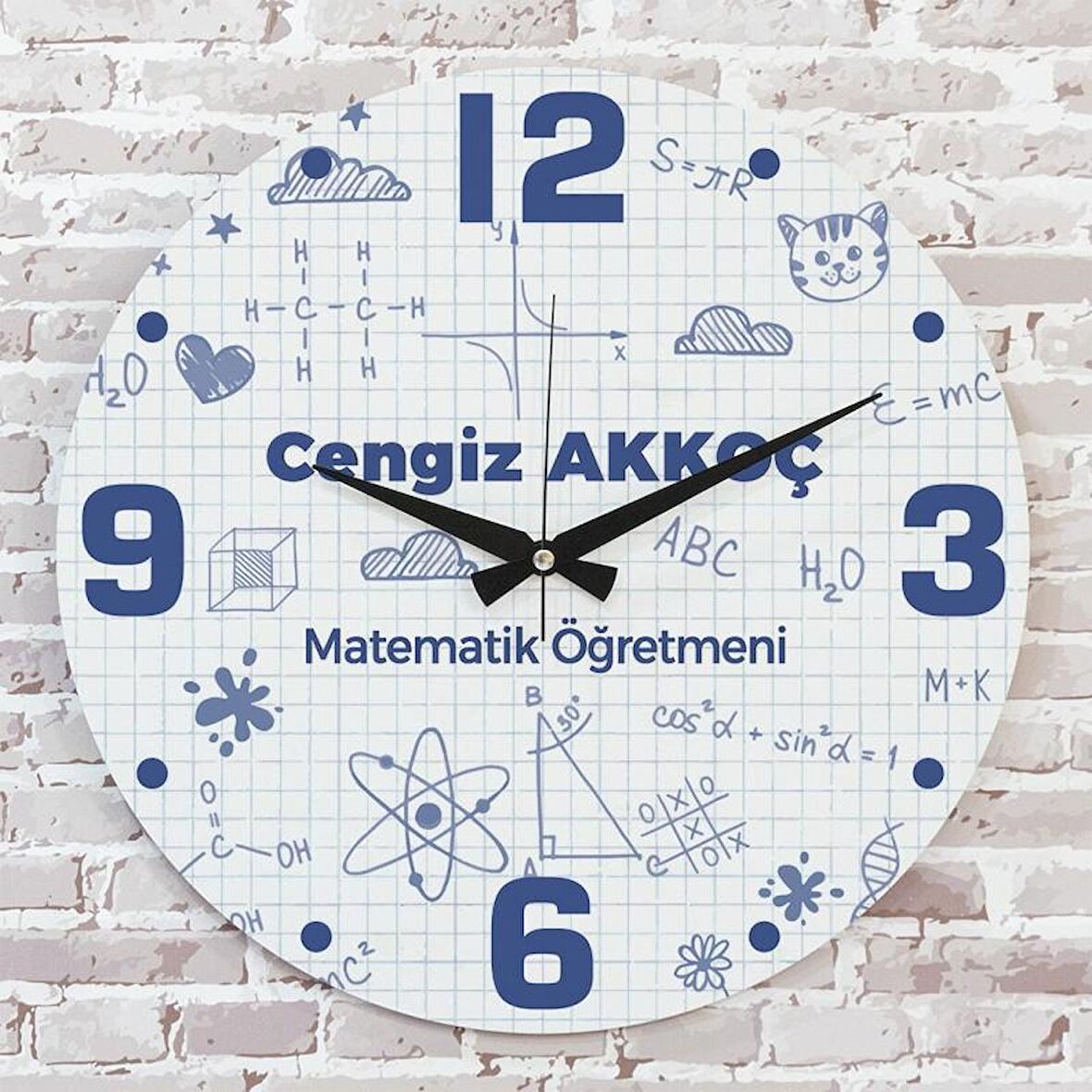 Matematik Öğretmenine Hediye Ahşap Saat 33cm  KA02-1219