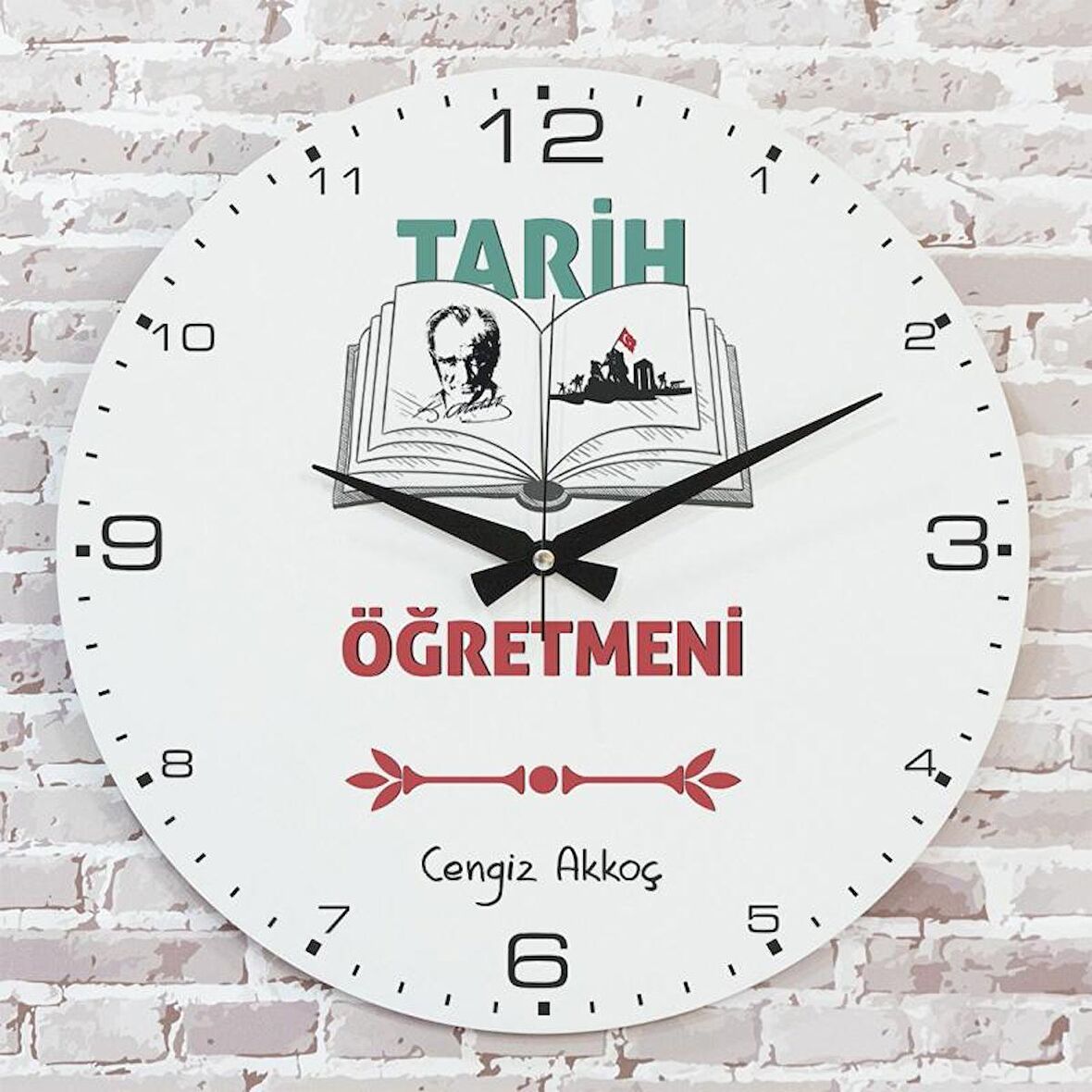 Tarih Öğretmenine Hediye Ahşap Saat 33cm  KA02-1253