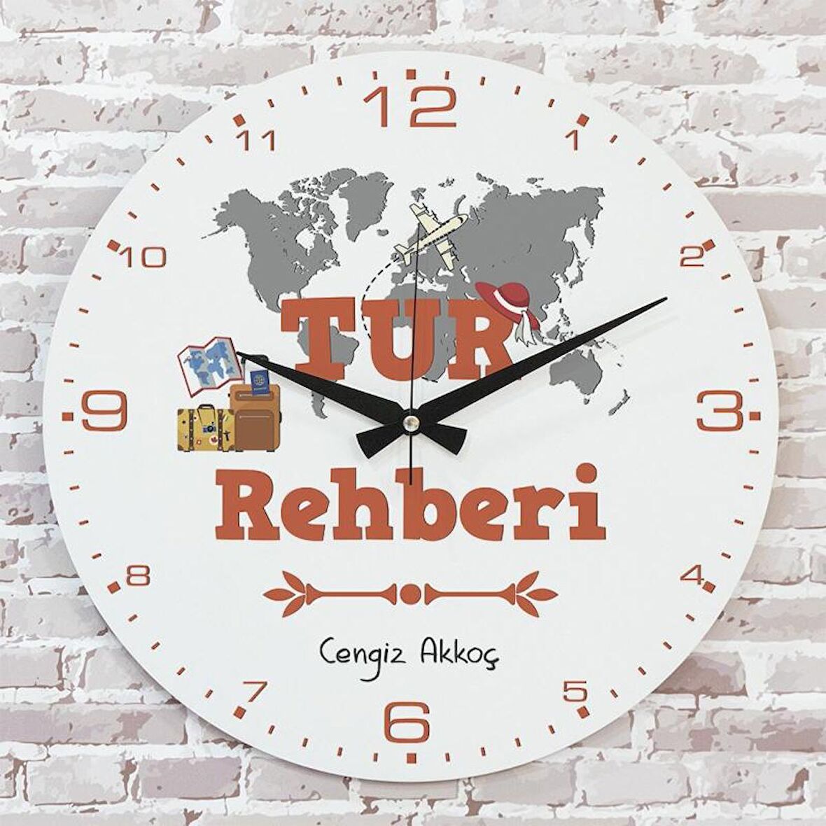 Tur Rehberine Hediye Ahşap Saat 33cm  KA02-1256