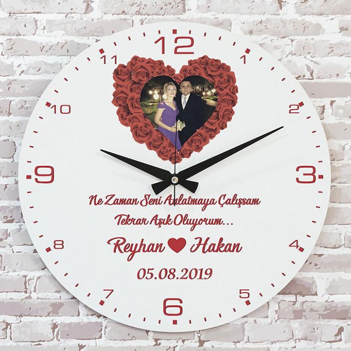 Sevgililer Günü Hediyesi Ahşap Saat 33cm  KA02-1299