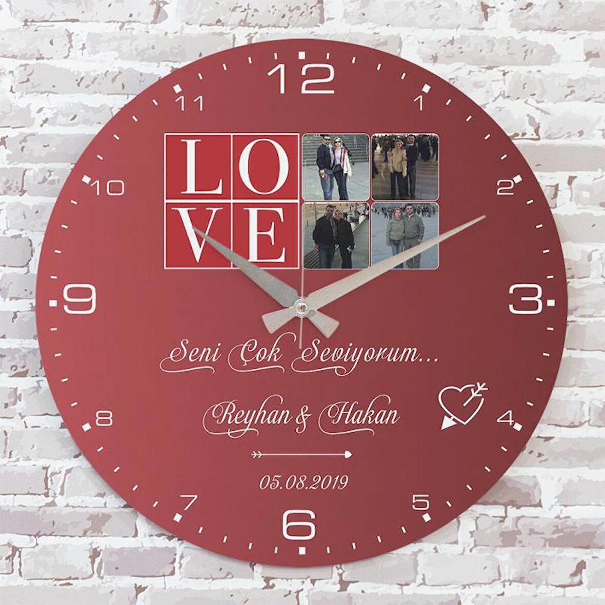 Sevgililer Günü Hediyesi Ahşap Saat 33cm  KA02-1309