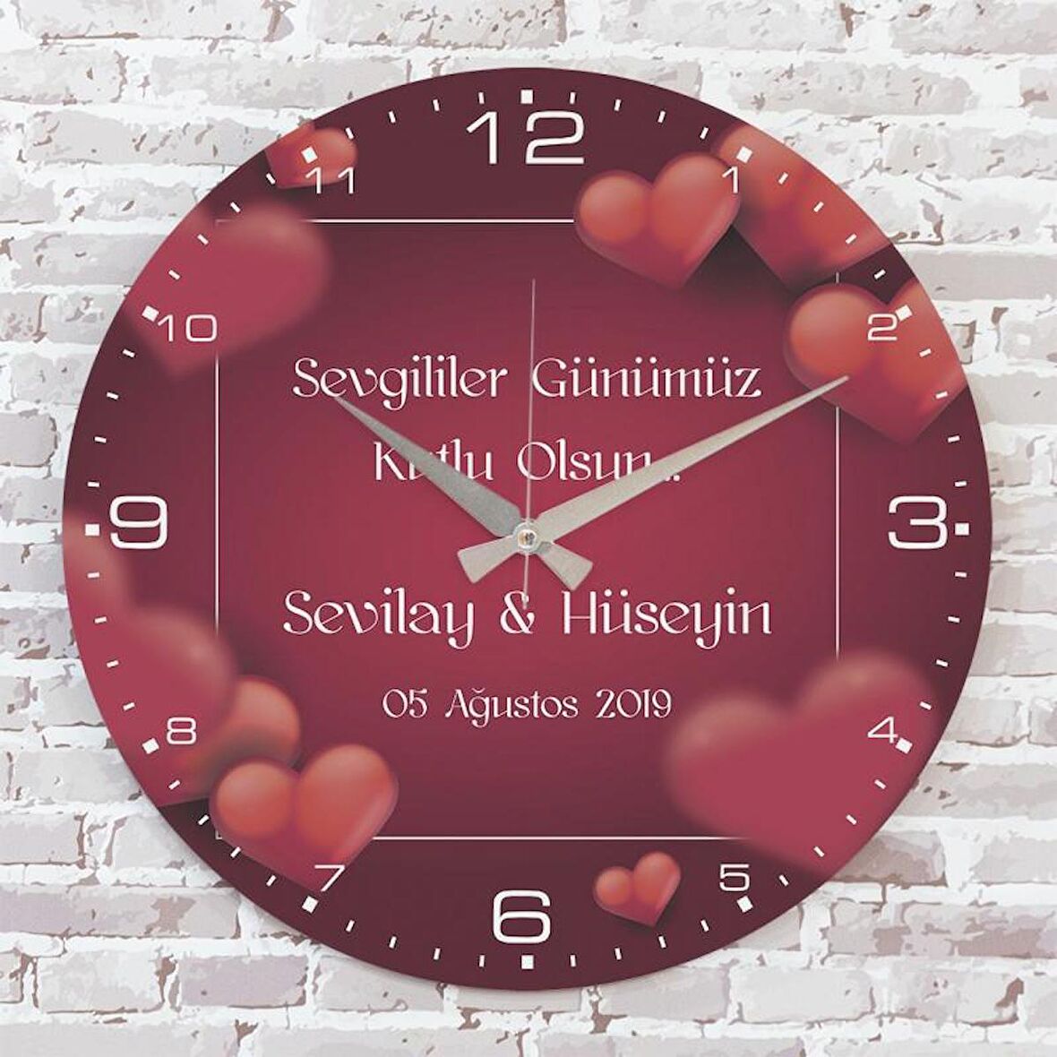 Sevgililer Günü Hediyesi Ahşap Saat 33cm  KA02-1310
