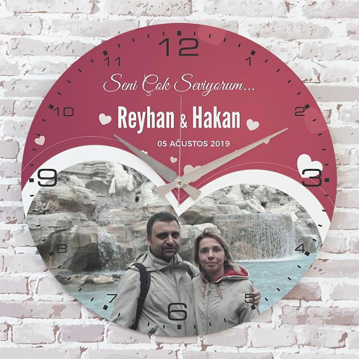 Sevgililer Günü Hediyesi Ahşap Saat 33cm  KA02-1311