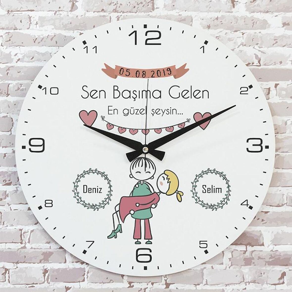 Sevgililer Günü Hediyesi Ahşap Saat 33cm  KA02-1325