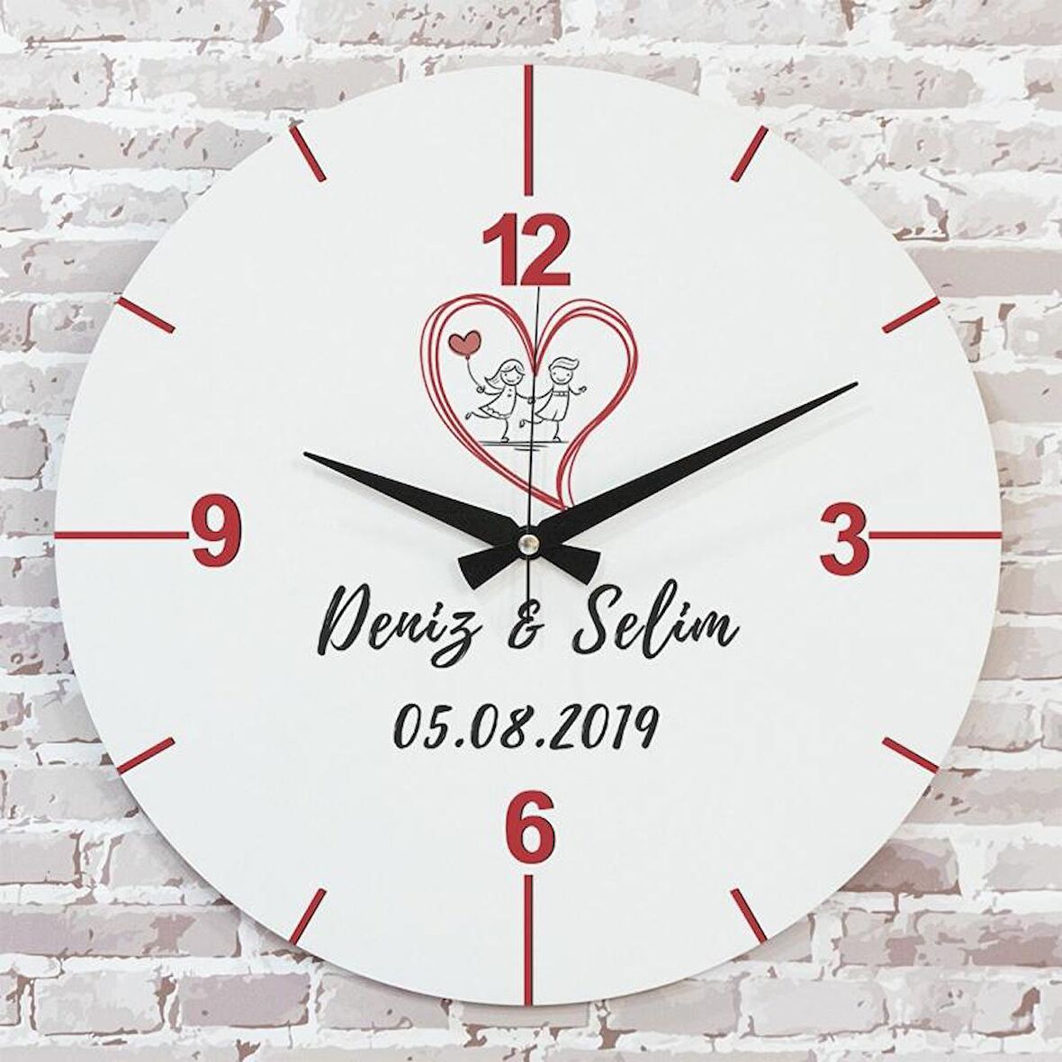 Sevgililer Günü Hediyesi Ahşap Saat 33cm  KA02-1327