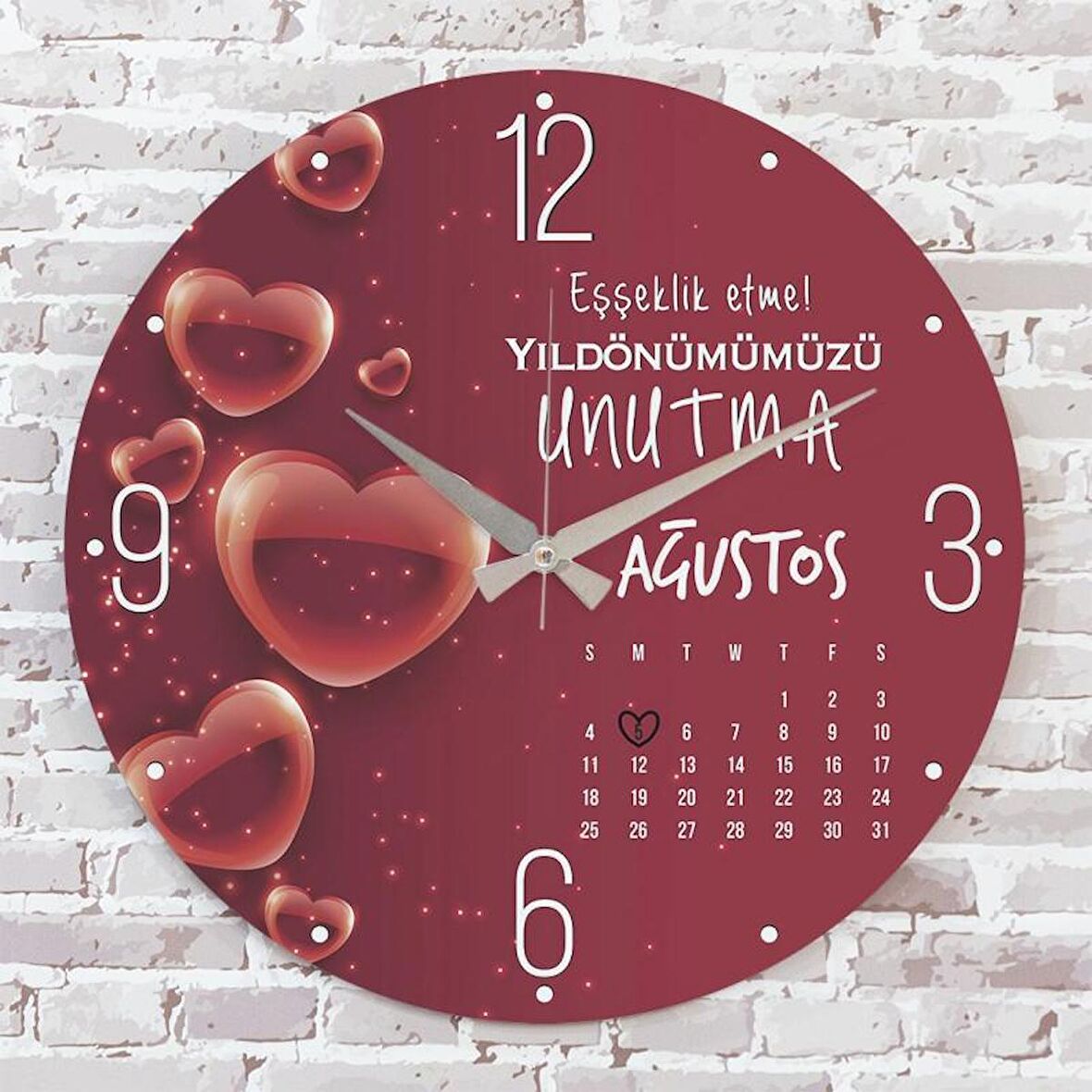Sevgililer Günü Hediyesi Ahşap Saat 33cm  KA02-1351