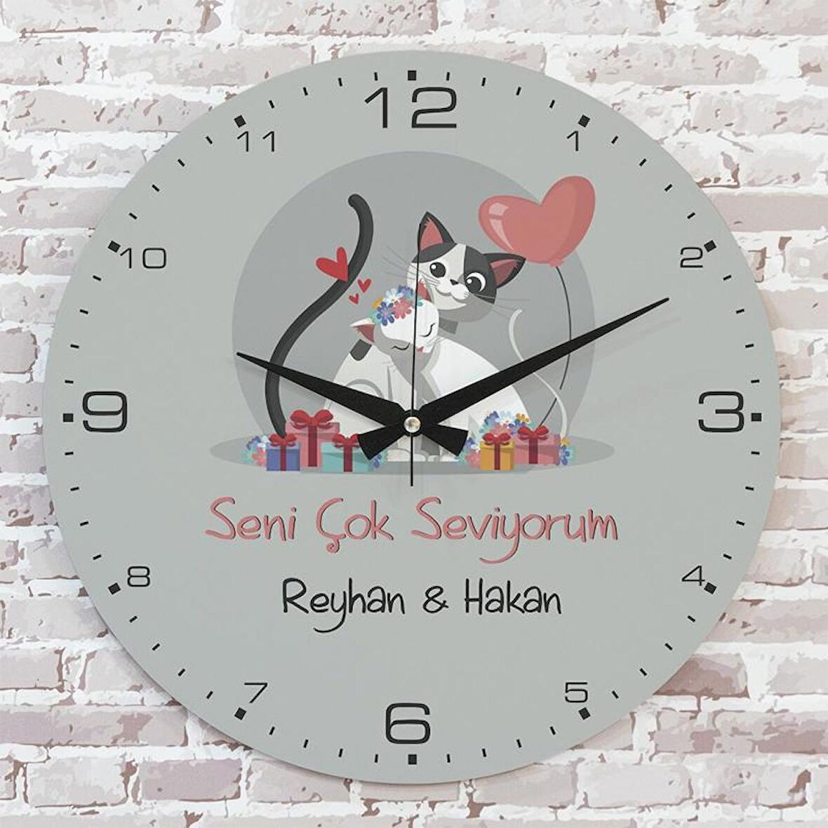 Sevgililer Günü Hediyesi Ahşap Saat 33cm  KA02-1355