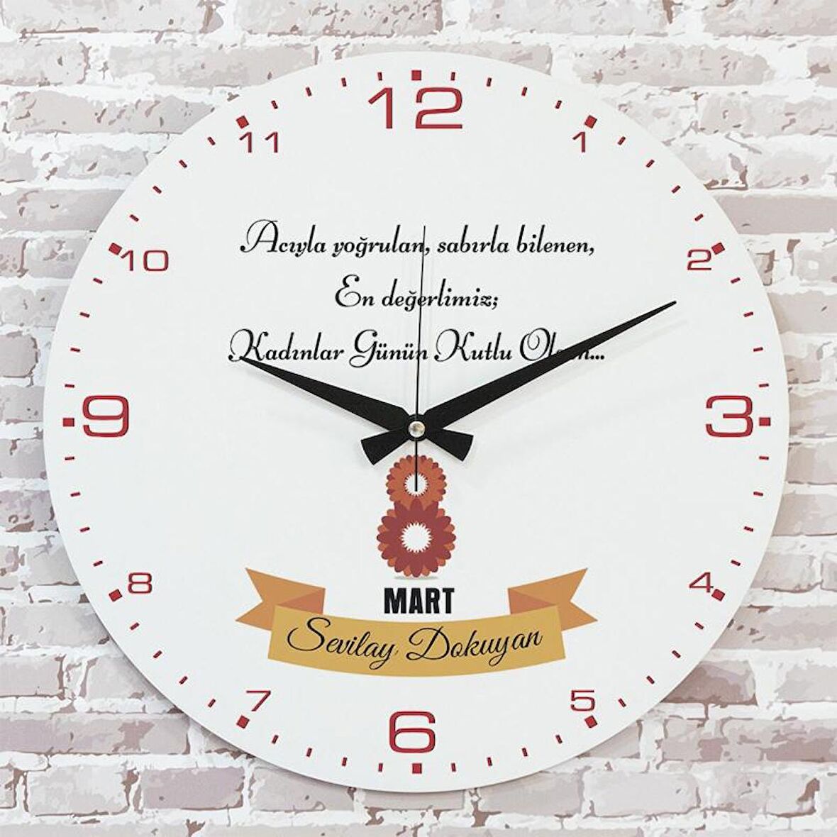 8 Mart Kadınlar Gününe Özel Hediye Ahşap Saat 33cm  KA02-1366