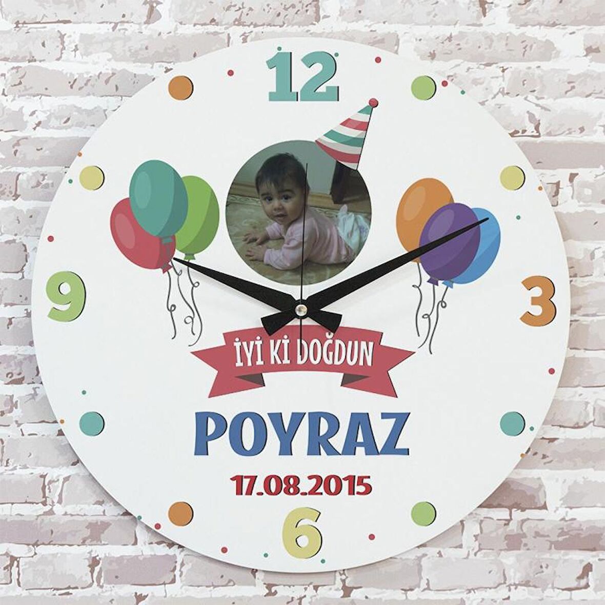 Kişiye Özel Fotoğraflı İyi ki Doğdun Hediye Ahşap Saat 33cm  KA02-1369