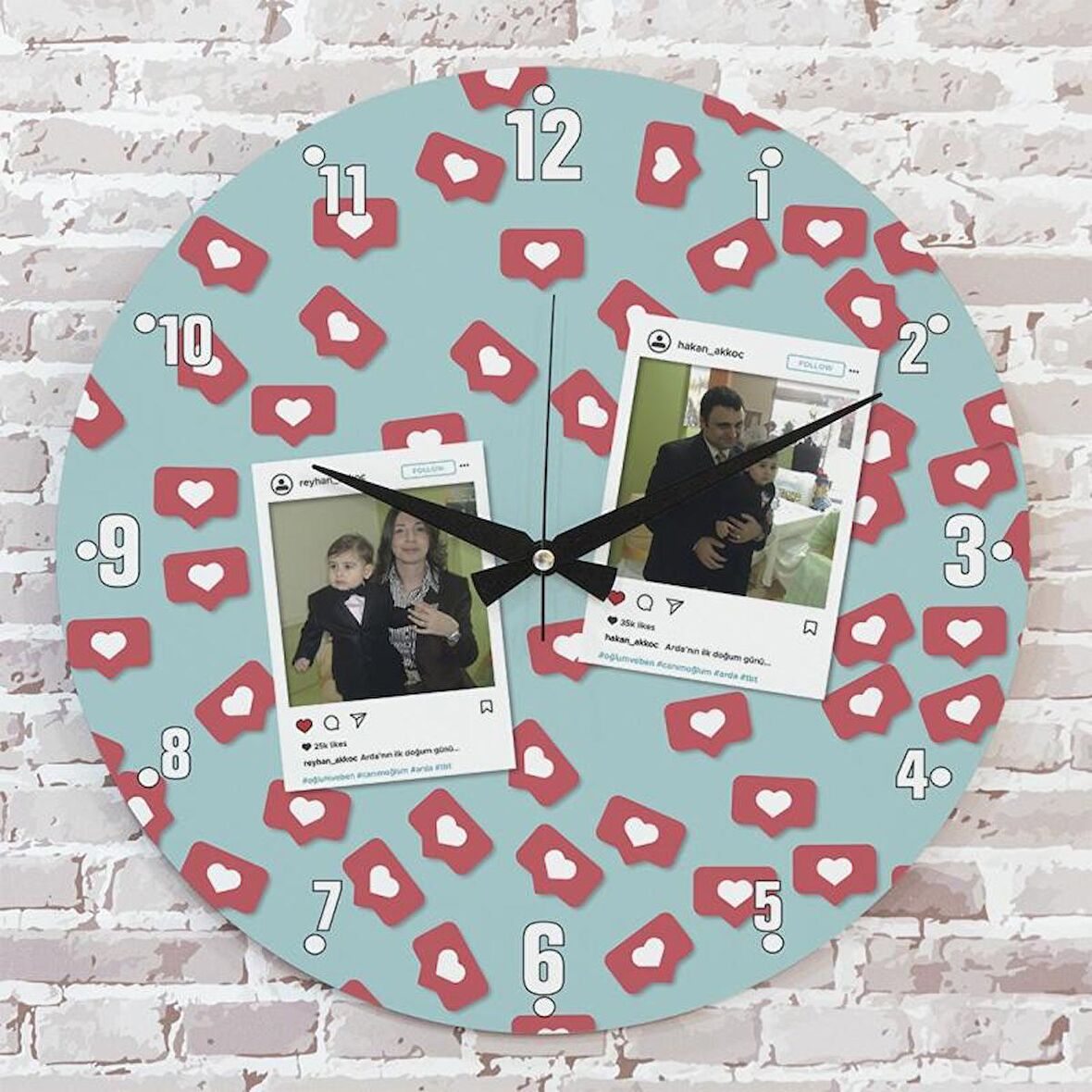 Kişiye Özel İnstagram Çerçevesi Tasarımlı Hediye Ahşap Saat 33cm  KA02-1373