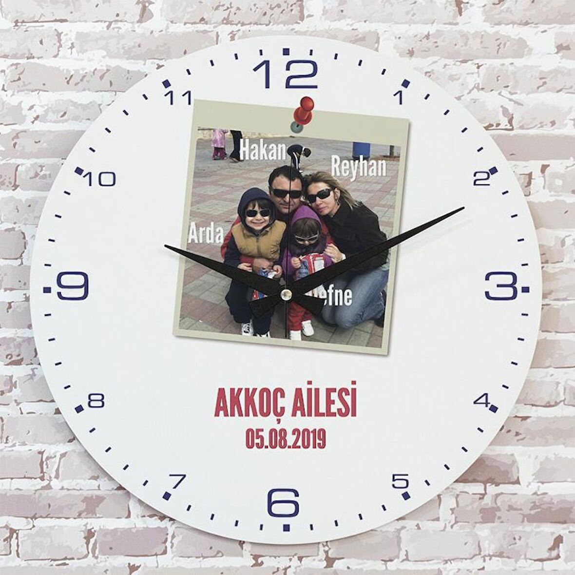 Aileye Özel Fotoğraflı Hediye Ahşap Saat 33cm  KA02-1381