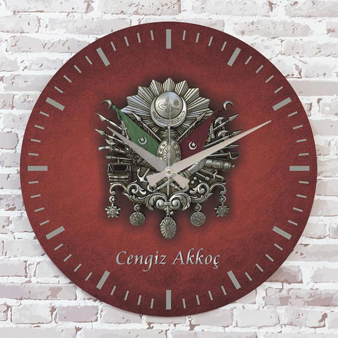 Kişiye Özel Osmanlı Tuğrası Tasarımlı Hediye Ahşap Saat 33cm  KA02-1384