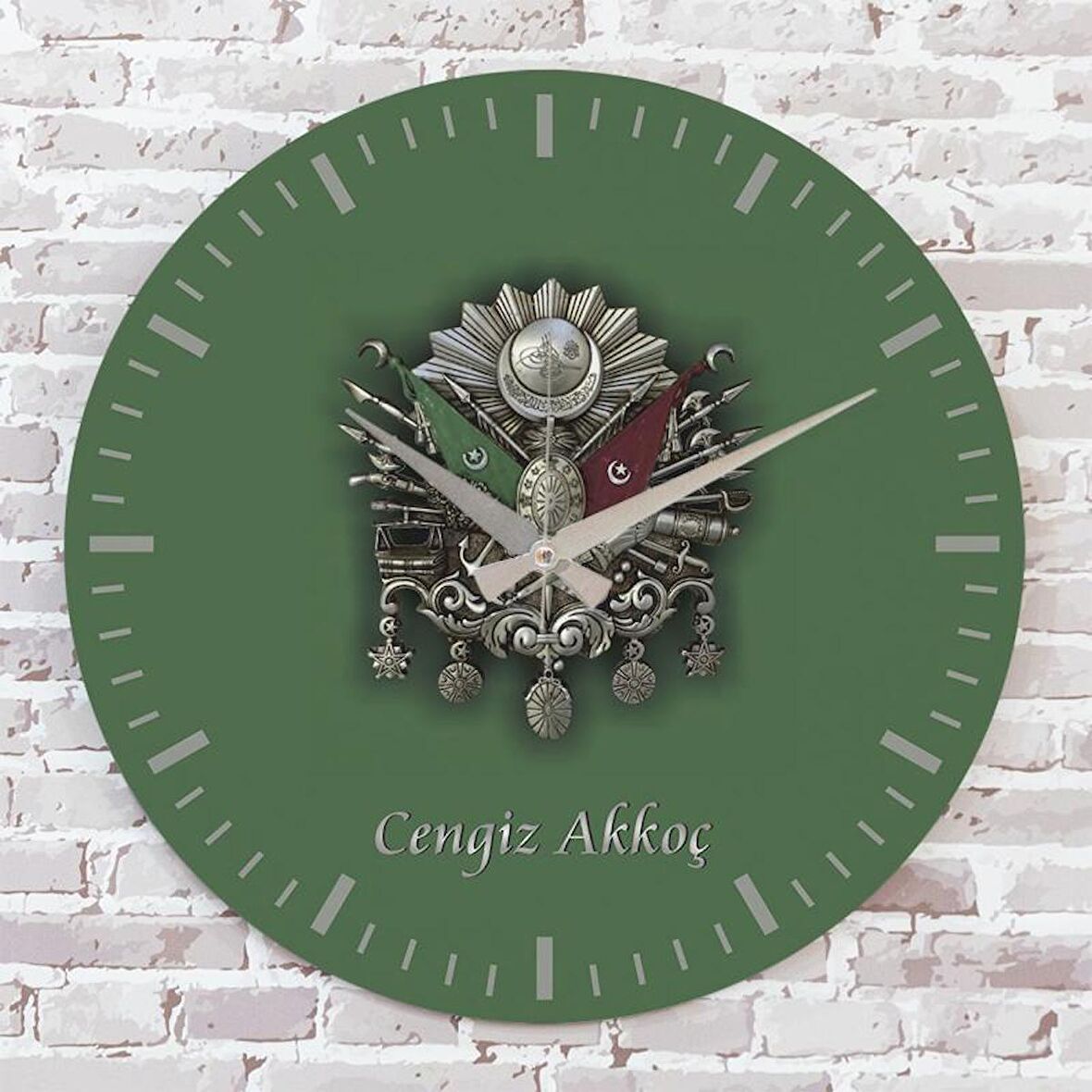 Kişiye Özel Osmanlı Tuğrası Tasarımlı Hediye Ahşap Saat 33cm  KA02-1385