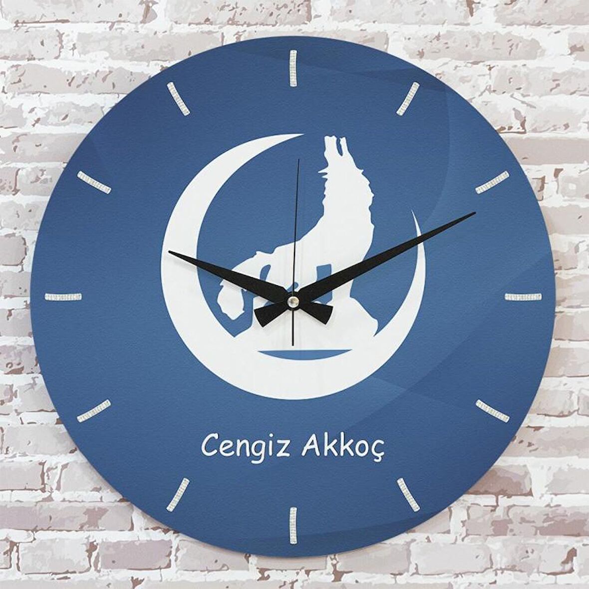 Kişiye Özel Bozkurt Tasarımlı Hediye Ahşap Saat 33cm  KA02-1387