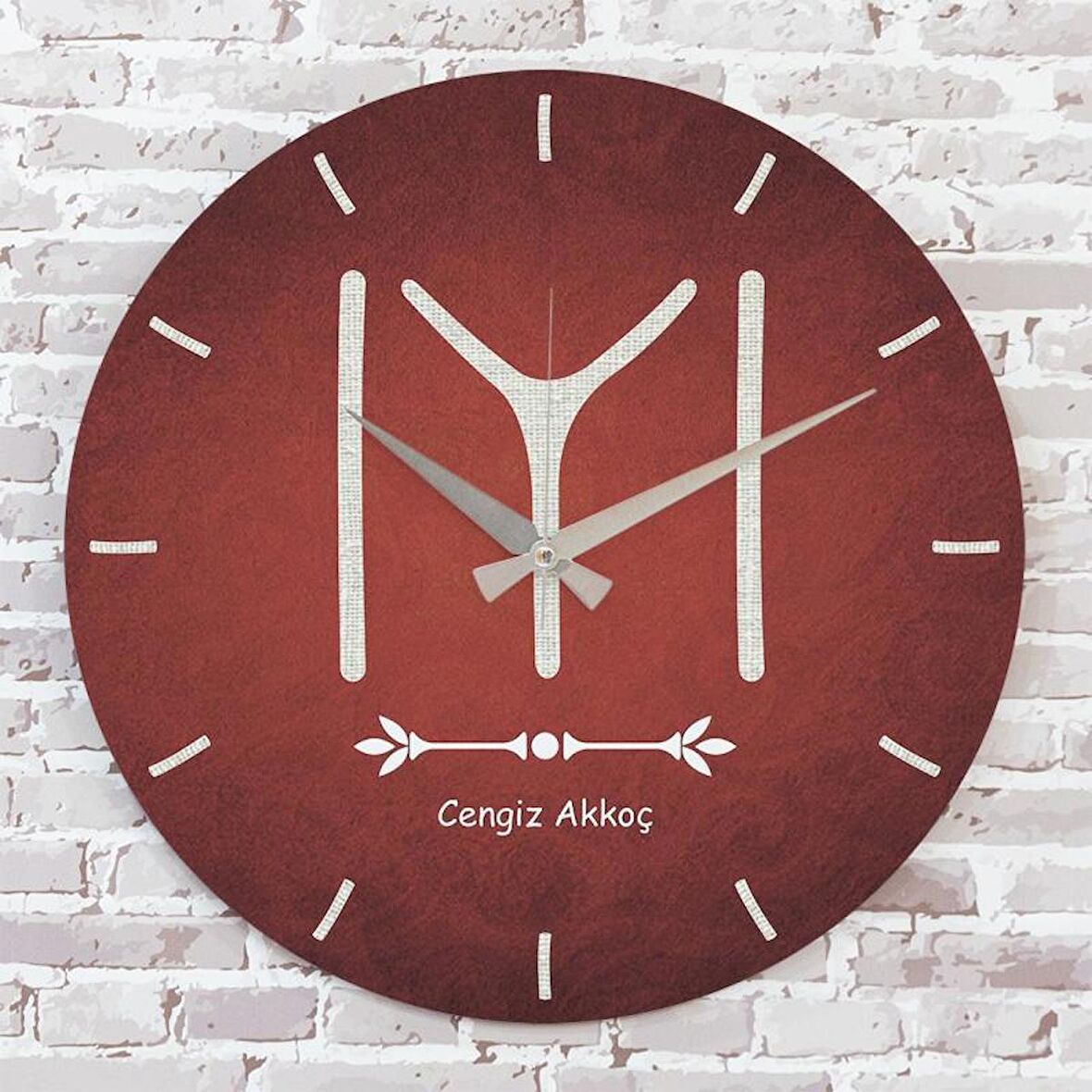 Kişiye Özel Kayı Boyu Bayrağı Tasarımlı Hediye Ahşap Saat 33cm  KA02-1389