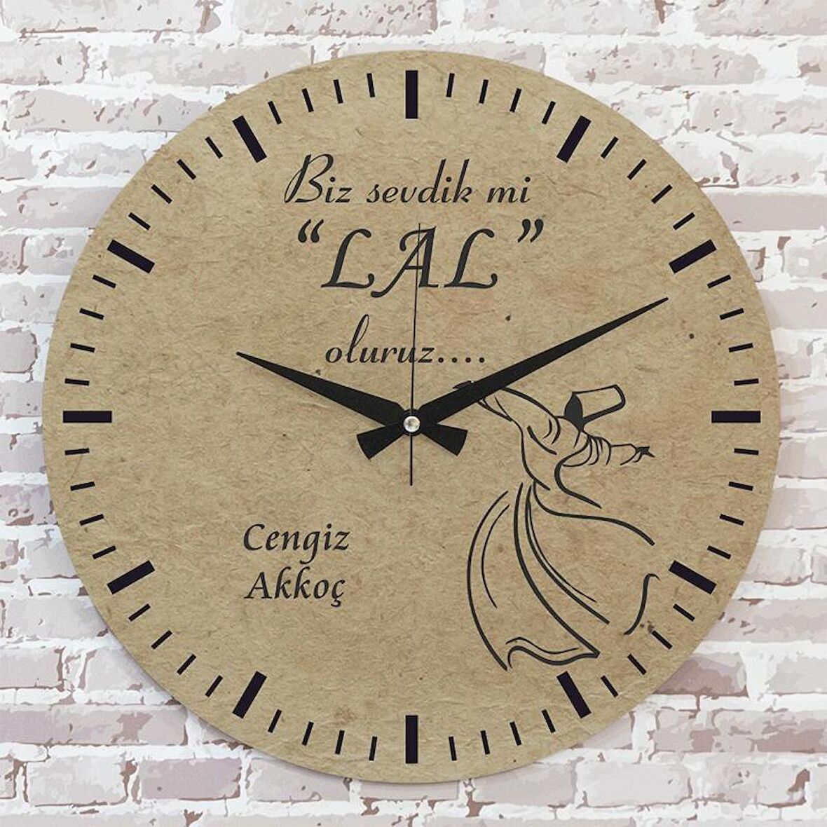 Kişiye Özel Hz. Mevlana Tasarımlı Hediye Ahşap Saat 33cm  KA02-1403