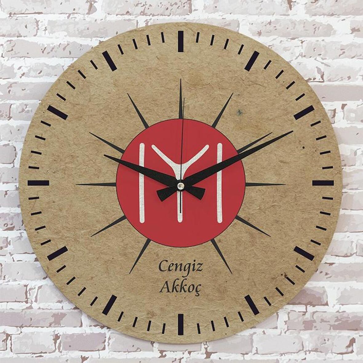 Kişiye Özel Kayı Boyu Bayrağı Tasarımlı Hediye Ahşap Saat 33cm  KA02-1409