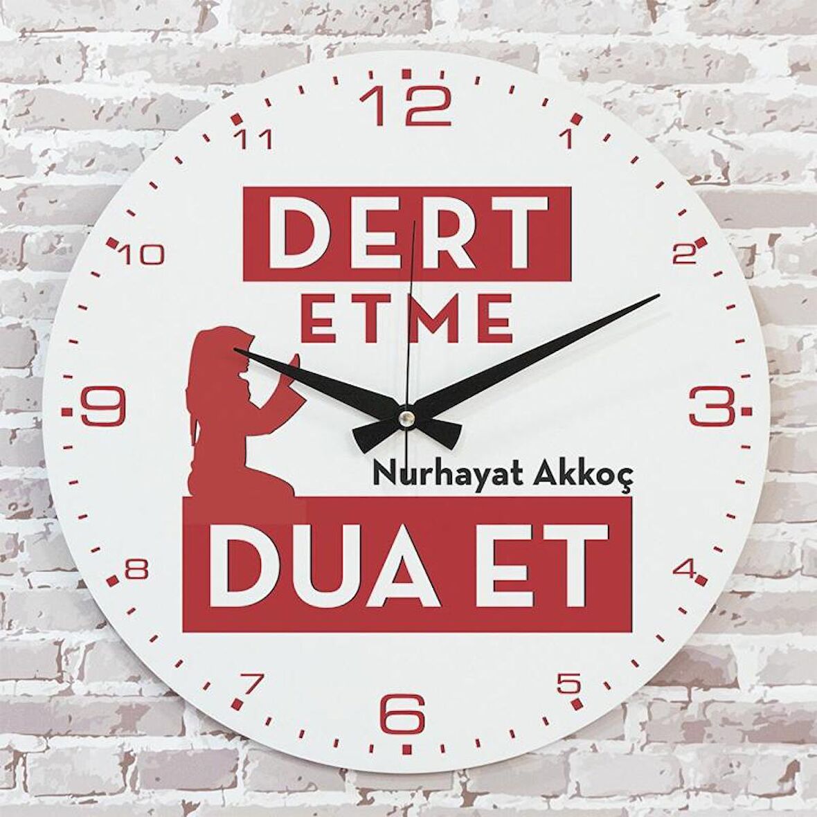 Kişiye Özel Dert etme, Dua et Tasarımlı Hediye Ahşap Saat 33cm  KA02-1427