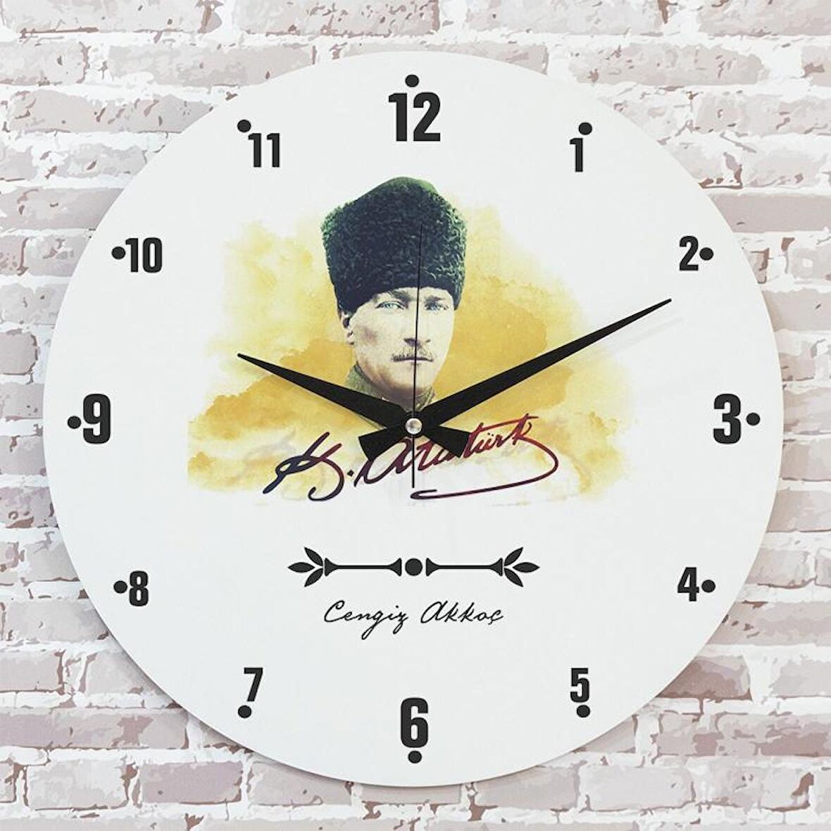 Kişiye Özel Atatürk Tasarımlı Hediye Ahşap Saat 33cm  KA02-1447
