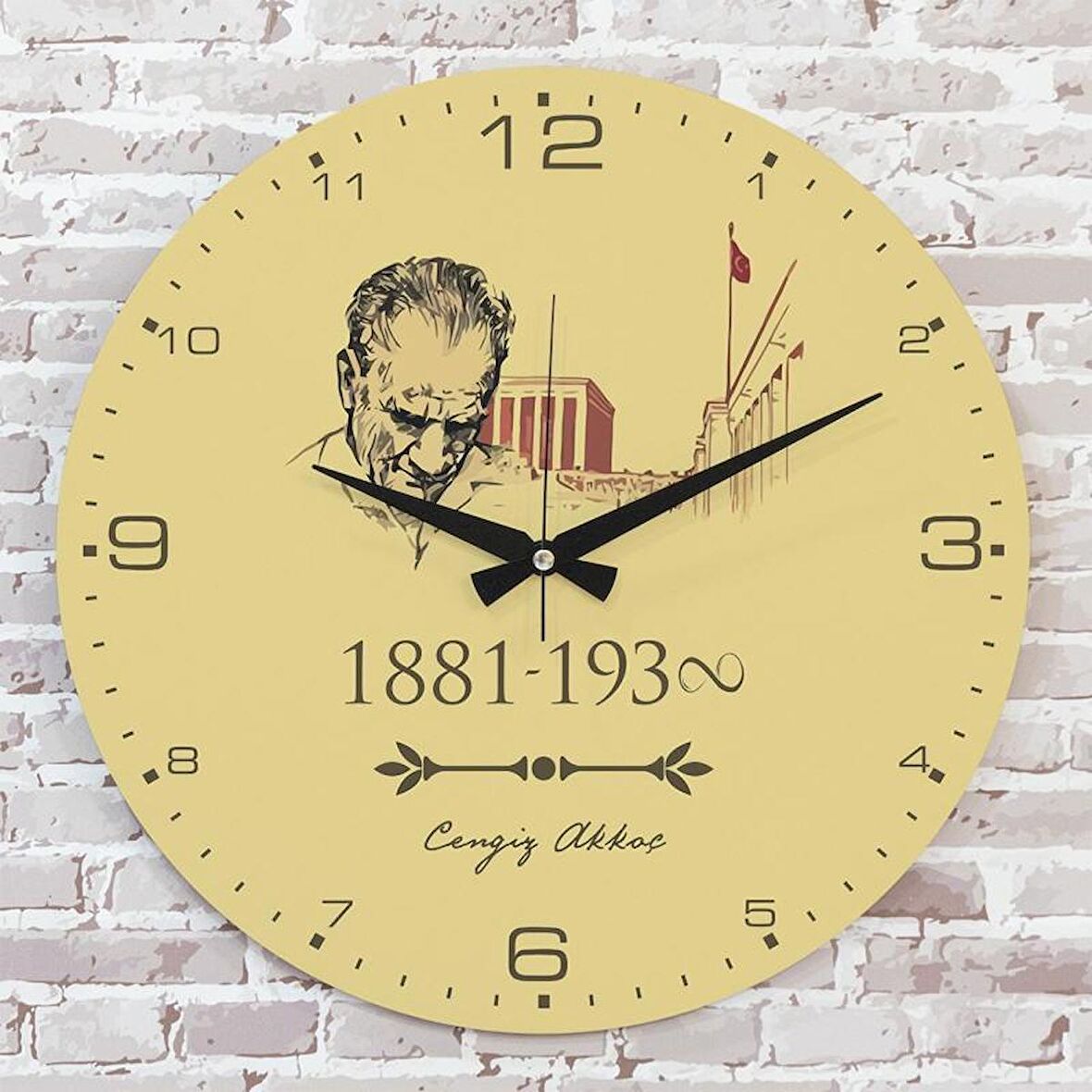 Kişiye Özel Atatürk Tasarımlı Hediye Ahşap Saat 33cm  KA02-1454