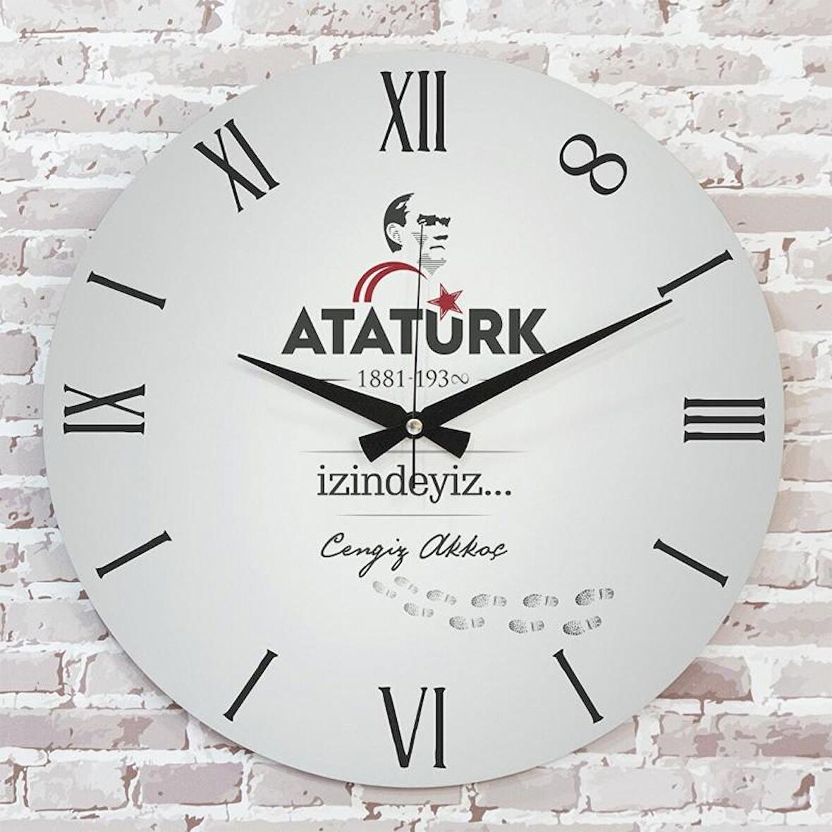 Kişiye Özel Atatürk Tasarımlı Hediye Ahşap Saat 33cm  KA02-1455