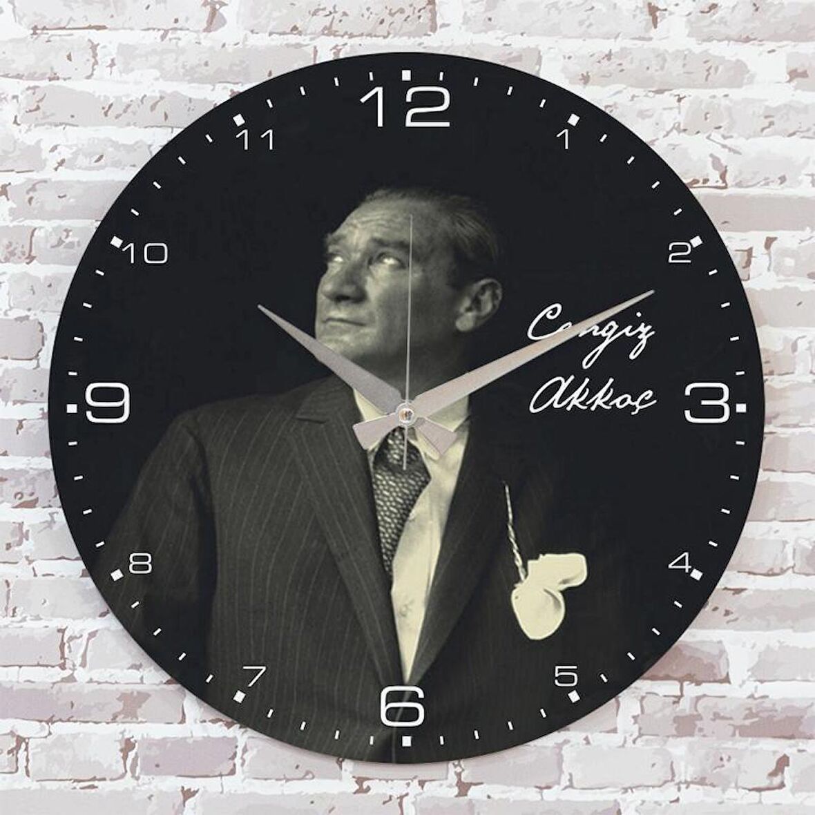 Kişiye Özel Atatürk Tasarımlı Hediye Ahşap Saat 33cm  KA02-1461
