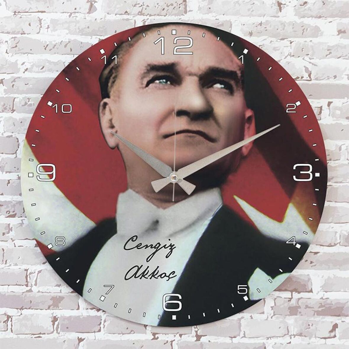 Kişiye Özel Atatürk Tasarımlı Hediye Ahşap Saat 33cm  KA02-1464