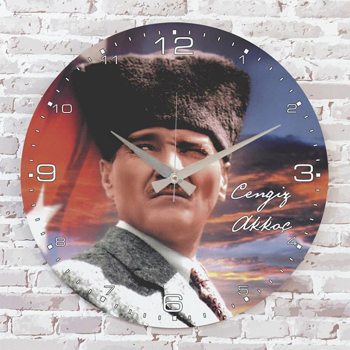 Kişiye Özel Atatürk Tasarımlı Hediye Ahşap Saat 33cm  KA02-1467