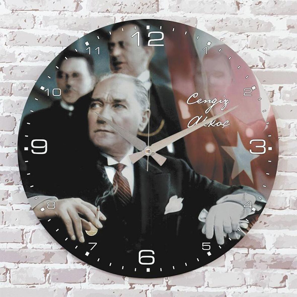 Kişiye Özel Atatürk Tasarımlı Hediye Ahşap Saat 33cm  KA02-1469