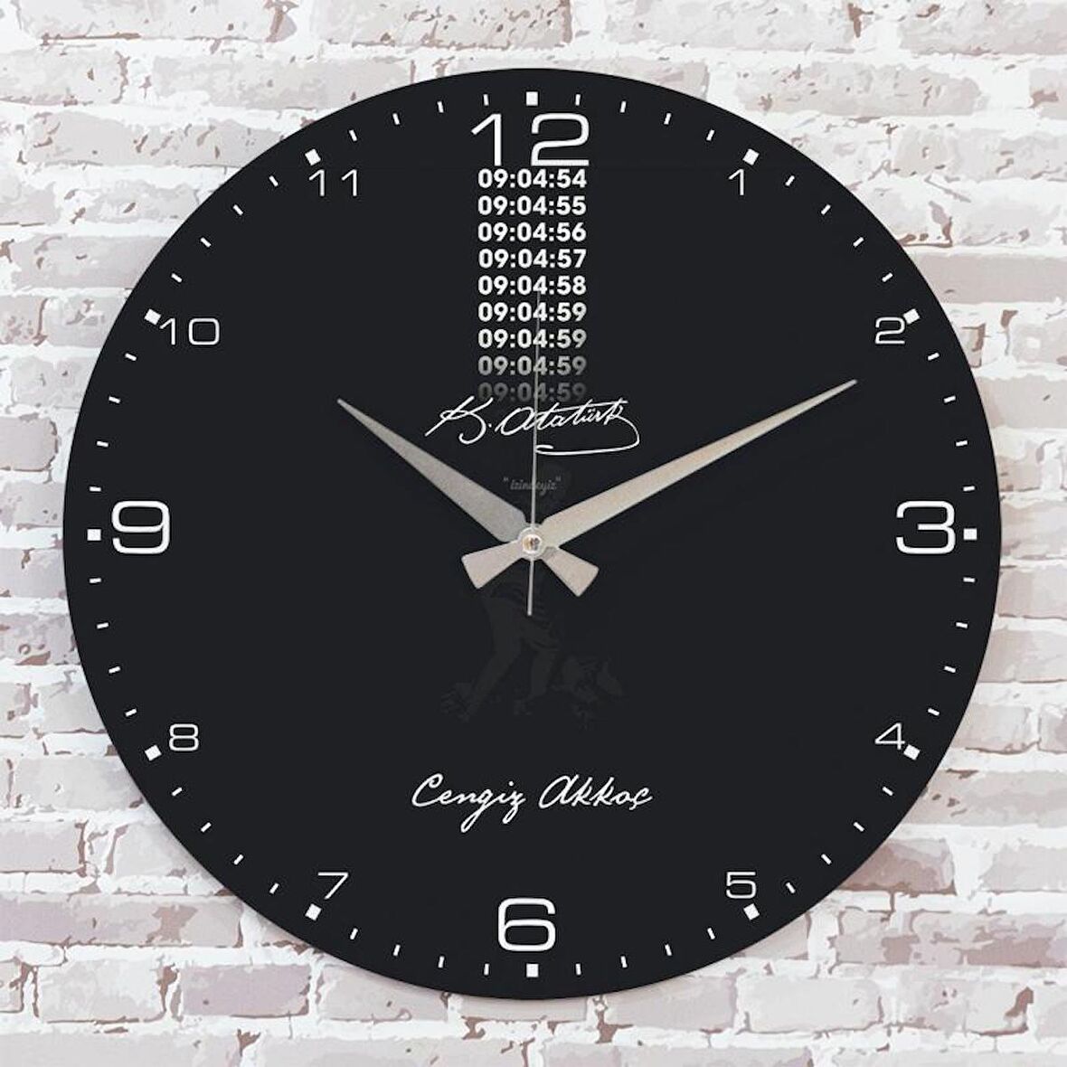 Kişiye Özel Atatürk Tasarımlı Hediye Ahşap Saat 33cm  KA02-1470