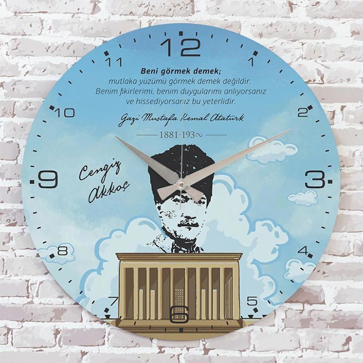 Kişiye Özel Atatürk Tasarımlı Hediye Ahşap Saat 33cm  KA02-1478