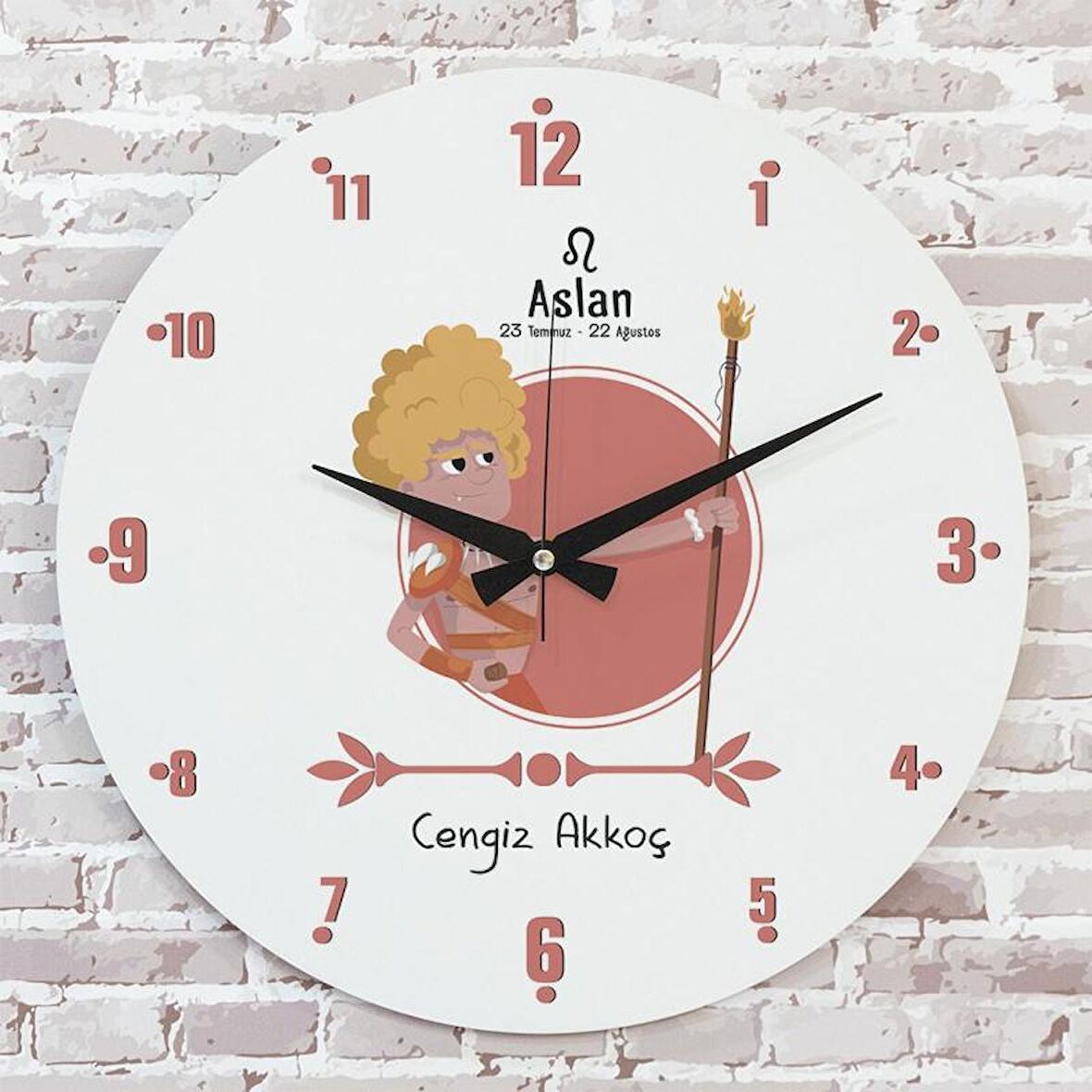 Aslan Burcuna Hediye Ahşap Saat 33cm  KA02-1481